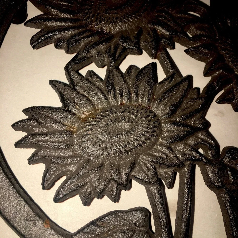 Cast Iron Sunflower Cut Out Hot Pot Trivet Farmhouse Decor Rustic Brown 7